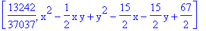 [13242/37037, x^2-1/2*x*y+y^2-15/2*x-15/2*y+67/2]